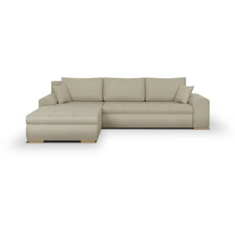 Canapé d'angle convertible réversible + coffre de rangement - Tissu Beige - L 289 x P 94/188 x H 88 cm - INDIAN (1/5)
