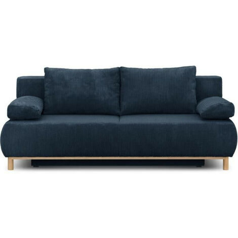Banquette convertible 3 places MIKA - Velours côtelé bleu foncé - Coffre de rangement - L 192 x H 84 x P 93 cm (1/5)