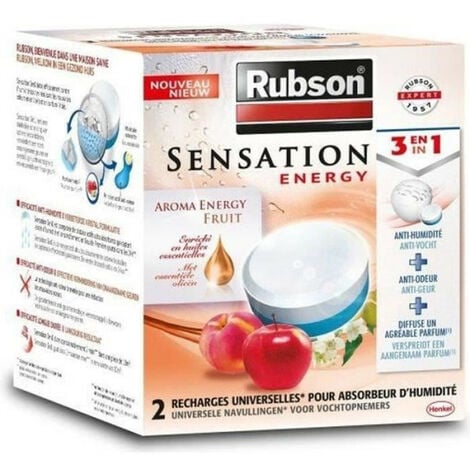 Déshumidificateur d'Air RUBSON Recharge SENSATION 3en1 Aroma Energy Fruit  Lot de 2 recharges