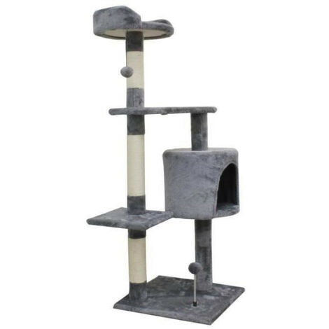 JASPER Arbre a chat gris 40 x 40 x 114 cm -3 plateformes, 1 niche, poteaux a griffer (1/5)