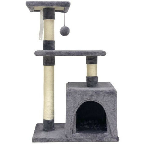 POPPY Arbre a chat gris 50 x 30 x 80 cm - 2 plateformes, 1 niche, poteaux a griffer (1/5)