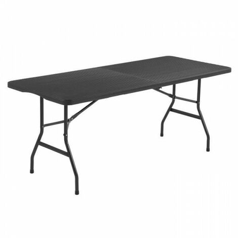 Table de réception pliante 8 personnes 180x74 x73.5cm - Structure en acier et plateau en polyéthylene - Aspect résine tressé (1/4)