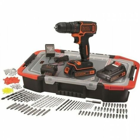 BLACK+DECKER Perceuse Visseuse Sans Fil 18 V Li-Ion avec Chargeur BDCDC18BAST-QW avec 160 Accessoires, 2 Batteries 1,5 Ah, 1 (1/4)