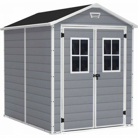 Keter – Abri de jardin résine 4,4 m² – Plancher en résine – Double porte verrouillable – Résistant aux intempéries – Pour rangement outils jardin