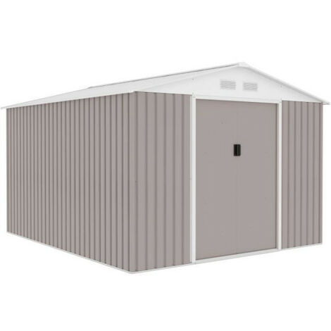 Abri de jardin en métal 8,84 m² - 277 x 319 x 202 cm - URANUS - Kit d'ancrage inclus, 2 portes coulissantes - Taupe (1/5)