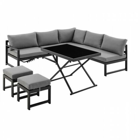Salon de jardin avec structure en aluminium avec coussins - 7 personnes - Hipu - Gris (1/5)
