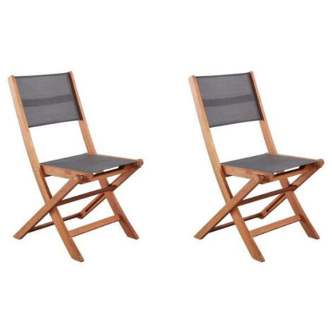 Lot de 2 chaises de jardin en bois d'acacia FSC et assise textilene - 50 x 57 x 90 cm - Gris (1/4)