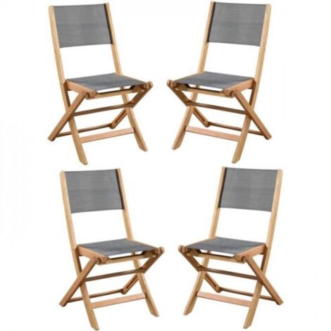 Lot de 4 chaises de jardin en bois d'acacia FSC et assise textilene - 50 x 57 x 90 cm - Gris (1/4)