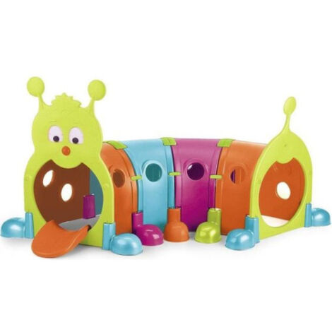Aire de jeux Tunnel Febergus Chenille – Tunnel d'activité en plastique anti-UV – 2 modules porte et 4 tunnels colorés – Pour extérieur