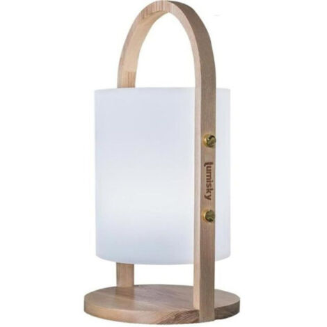 Lanterne extérieure LED Woody - LUMISKY - Blanc - Design scandinave - Poignée en bois naturel - Autonomie 10h (1/5)