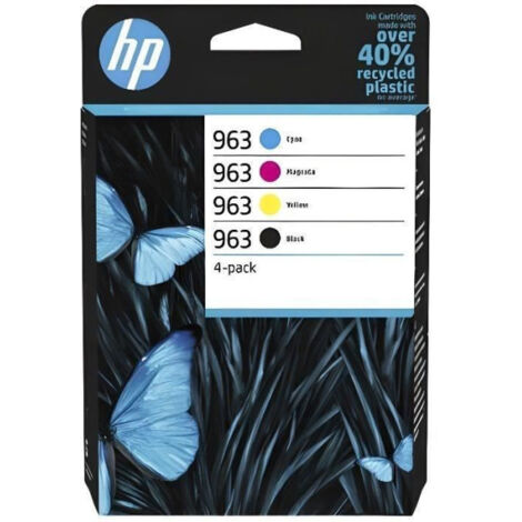 HP 963 Pack de 4 cartouches d'encre noire, cyan, jaune et magenta authentiques (6ZC70AE) pour HP OfficeJet Pro 9010 / 9020 serie (1/5)