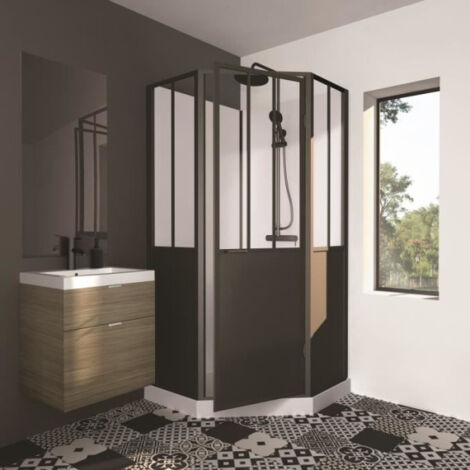 CABINE DE DOUCHE 100X100X220 STYLE INDUTRIEL NOIR (1/5)