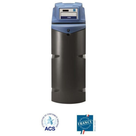 Adoucisseur d'eau 22 L – Filtration intégrée – Protection contre calcaire et bactéries – Débit 2,5 m³/h – Bac à sel 125 kg – Cped