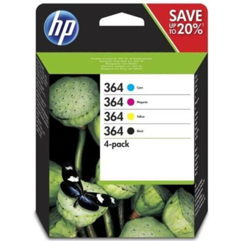 HP 364 Pack de 4 cartouches d'encre noire, cyan, jaune et magenta authentiques (N9J73AE) pour DeskJet 3070A, Photosmart 5525/652 (1/5)