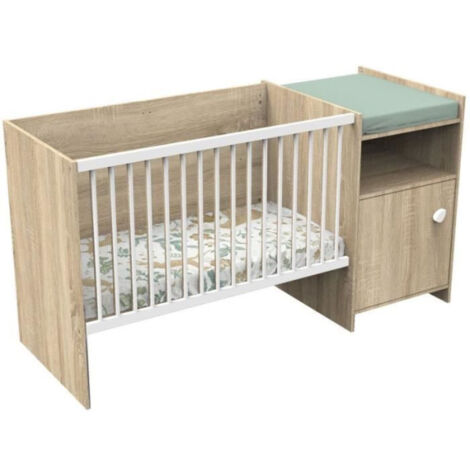 Lit bébé combiné - 120x60cm - Evolutif en 90x190cm - Babyprice Up - Décor bois - Avec commode a langer 1 porte