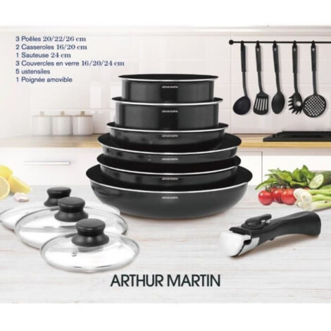 Batterie De Cuisine Revêtement Pierre Avec Manche Amovible 7 Pièces Noir Hg8090-7-bk - Casserole