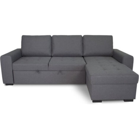 Canapé d'angle convertible réversible CATHY 3 places - Tissu Gris - L 242 x P 155 x H 85 cm (1/4)