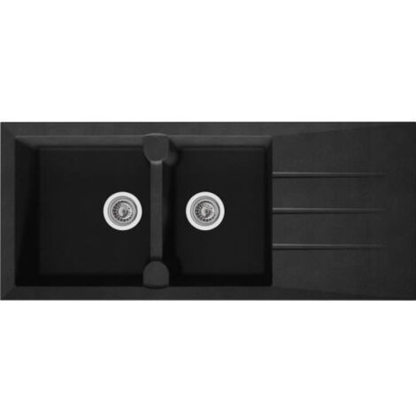 STRADOUR Evier cuisine a encastrer 2 bacs + 1 égouttoir Aloa - Résine - 116 x 50 cm - Noir