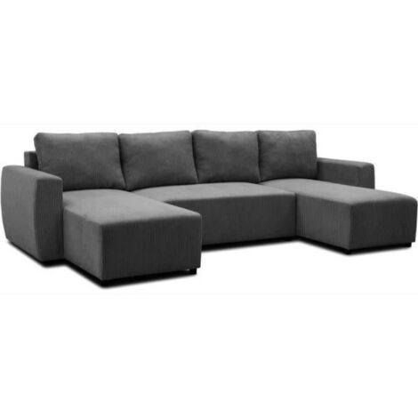 Canapé d'angle convertible panoramique PHARELL 5/6 places - Tissu velours côtelé anthracite - Coffre de rangement - L297xP155 (1/5)