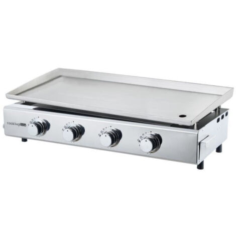 Plancha à gaz 4 feux inox XXL 84 x 34 cm – Plaque 5 mm qualité pro – Piezo intégré – Tiroir graisse – Jusqu'à 12 convives – 10 kW – Cookingbox (1/5)