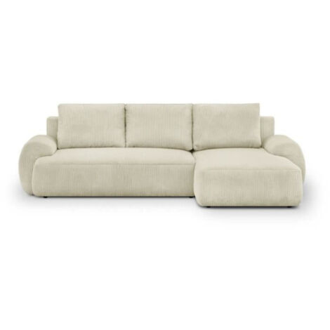 Canapé d'angle droit convertible 4/5 places MILO - Velours côtelés beige - Coffre de rangement - L 264 x H 84 x P 99/145 cm (1/5)