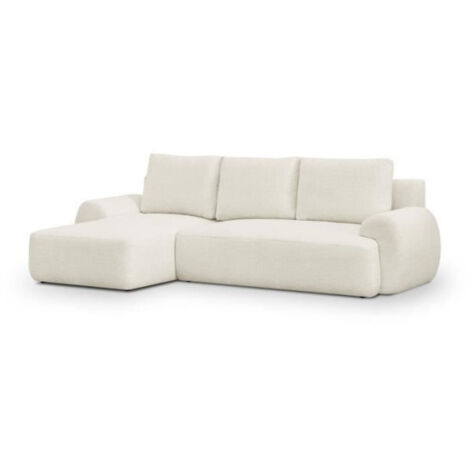 Canapé d'angle gauche convertible 4/5 places MILO - Tissu bouclette beige clair - Coffre de rangement - L 264 x H 84 x P 99/145 (1/5)