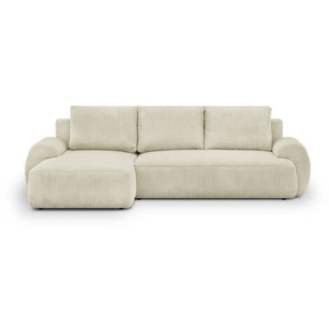 Canapé d'angle gauche convertible 4/5 places – Velours côtelé beige – Coffre de rangement – Dimensions L 264 x H 84 x P 99/145 cm (1/5)