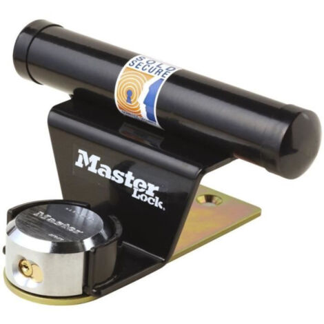 Master Lock – Antivol pour porte de garage basculante – Cadenas rond en acier cémenté avec anse cachée – Barre de sécurité avec protection vinyle (1/5)
