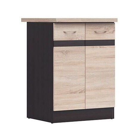 JUNONA Meuble bas de cuisine 60 cm - 2 Portes - Plan de travail - Chene sonoma