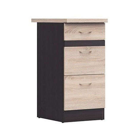 JUNONA Meuble bas de cuisine 40 cm - 3 tiroirs - Plan de travail - Chene sonoma (1/2)