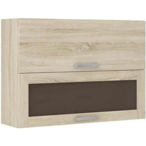Meuble haut vitré 2 portes basculantes - L 80 x P 31,6 x H 72 - Décor chene sonoma - LASSEN (1/3)