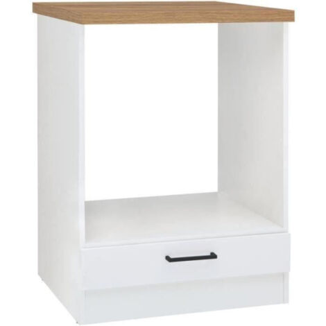 JUNONA Meuble bas four 60 cm - Plan de travail - Blanc brillant (1/4)