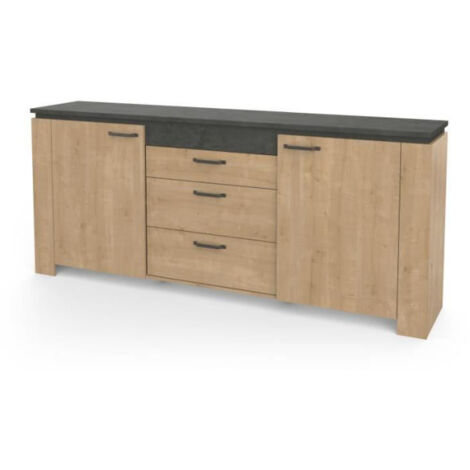 Enfilade AUSTIN - 2 portes + 3 tiroirs - Décor chene Hamilton et Sidewalk - L 203,8 x P 42 x H 87,8 cm - DEMEYERE (1/5)