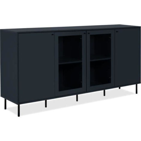 Buffet bas - CARACAS - Décor bleu navy - 2 portes vitrées + 2 portes - L180 x H90 x P40 cm (1/5)