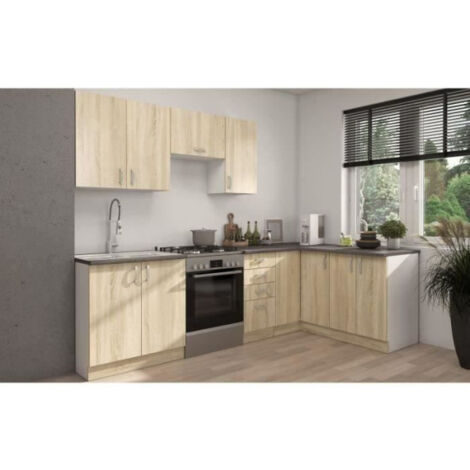 Cuisine complète modulable SARA – Angle réversible – 7 éléments – Décor chêne sonoma – L270 x L148 cm – Optimisation d'espace (1/5)