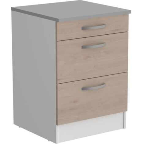 OSLO Meuble Bas 3 tiroirs + plan - Décor Chene Jackson - L 60 x P 60 x H 86 cm (1/5)