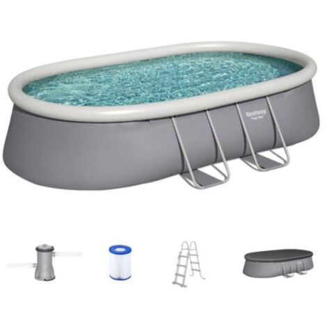 Bestway – Piscine hors sol autoportante ovale Fast Set 488 x 305 x 107 cm – Avec pompe, échelle, bâche et cartouche – Installation rapide