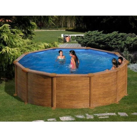 GRE - Kit Piscine hors sol acier ronde imitation bois - Ø480 x H132 cm (Livrée avec filtre a sable + échelle) (1/4)