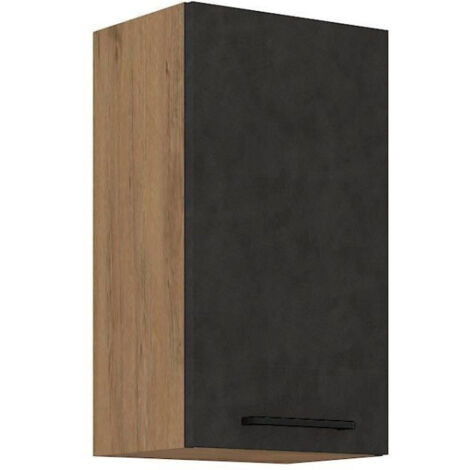 Meuble haut ROCK - Mélaminé décor chene lancelot et gris matera - 1 porte - L40 x H72 cm (1/4)