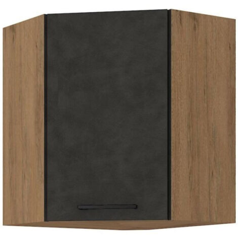 Meuble haut d'angle ROCK - Mélaminé décor chene lancelot et gris matera - 1 porte - L58 x H72 cm (1/3)