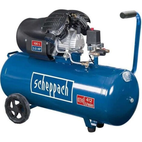 Scheppach – Compresseur d'air horizontal 100 L – 2200 W – 10 bars – 3CV – Double cylindre lubrifié – Alimentation pour outils pneumatiques (1/4)
