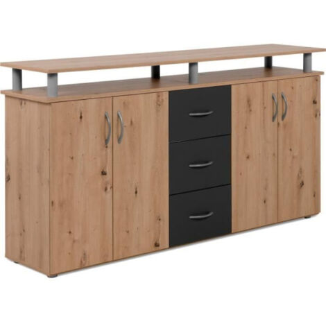 Buffet NEVADA - Décor Chene artisan et Anthracite - 4 portes 3 tiroirs - L 155 x H 83 x P 35 cm (1/5)
