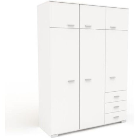Armoire de chambre contemporaine blanche - COSMOS - L 146 cm - 6 portes, 3 tiroirs (1/4)
