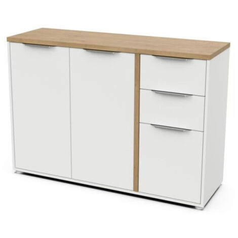 Enfilade ACCESS - 3 portes + 2 tiroirs - Décor chene Hamilton et Blanc - L 121,5 x P 39,6 x H 85,6 cm - DEMEYERE