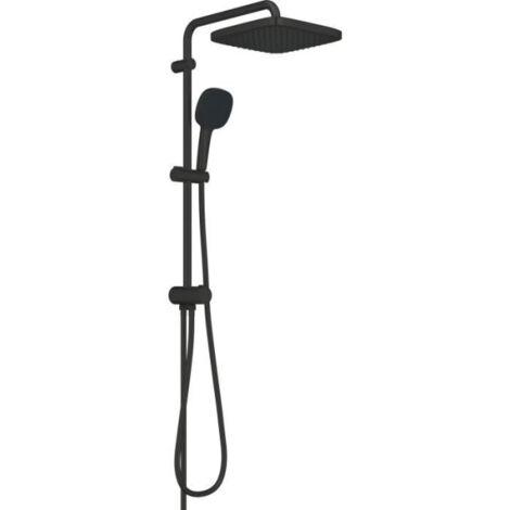 Grohe – Colonne de douche sans robinetterie – Douche de tête 25cm 2 jets Pluie/SmartRain – Pommeau 11cm 2 jets Pluie/Stimulant – Flexible 1,25m – Finition noire mate