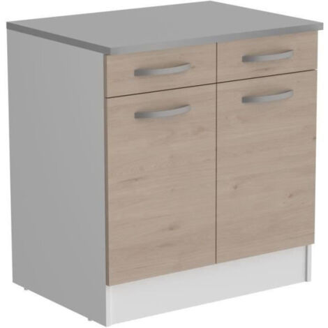 OSLO Meuble Bas 2 portes 2 tiroirs + plan - Décor Chene Jackson - L 80 x P 60 x H 86 cm (1/5)