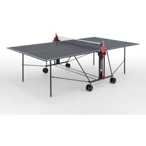 Table de ping pong compacte pour intérieur – Plateau en bois aggloméré 16mm – Tubes en acier laqué 25mm – 4 roues multidirectionnelles – Sponeta