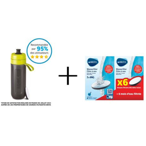 Gourde Filtrante Brita Active 0.6L - Filtre Chlore, Particules, Pesticides - Préserve Minéraux - Vert Clair - 2 Filtres Inclus