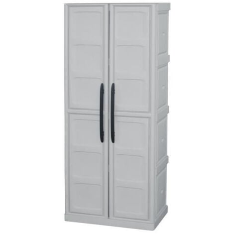 Armoire de rangement haute en résine TOOD avec porte-balai - 3 tablettes - Taupe/écru