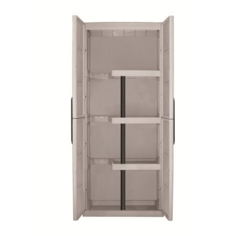 Armoire de rangement haute en résine TOOD avec porte-balai - 3 tablettes - Taupe/écru
